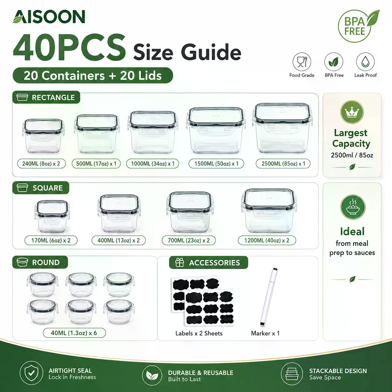 Conjunto de 40 Recipientes de  - Food Storage Meals avaliação e preço